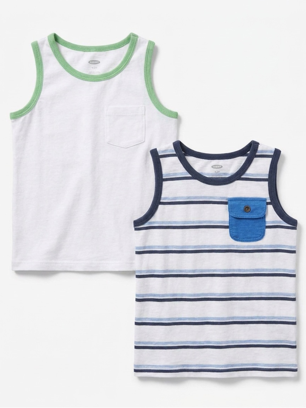 GAP Old Navy Boys Tank Top 2-Pack - White with Green Trim & Navy Striped 5T